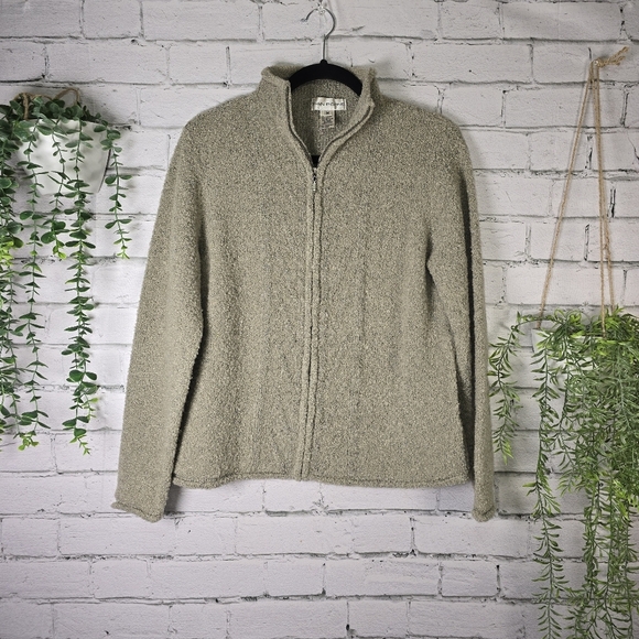 EVAN-PICONE FULL-ZIP KNIT CARDIGAN MOCK NECK COLLAR GREIGE WOMENS MED - Picture 1 of 7